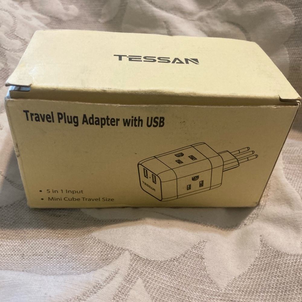 TESSAN Travel Plug Adapter with USB 5 in 1 Input. Mini Cube Travel Size